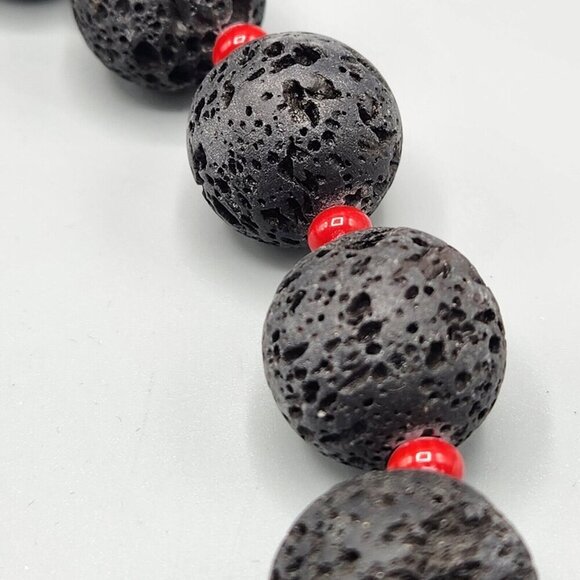 Lava Rock Necklace & Bracelet Set 18" + 3" Red Spacer Beads Lobster Clasp - Picture 3 of 10